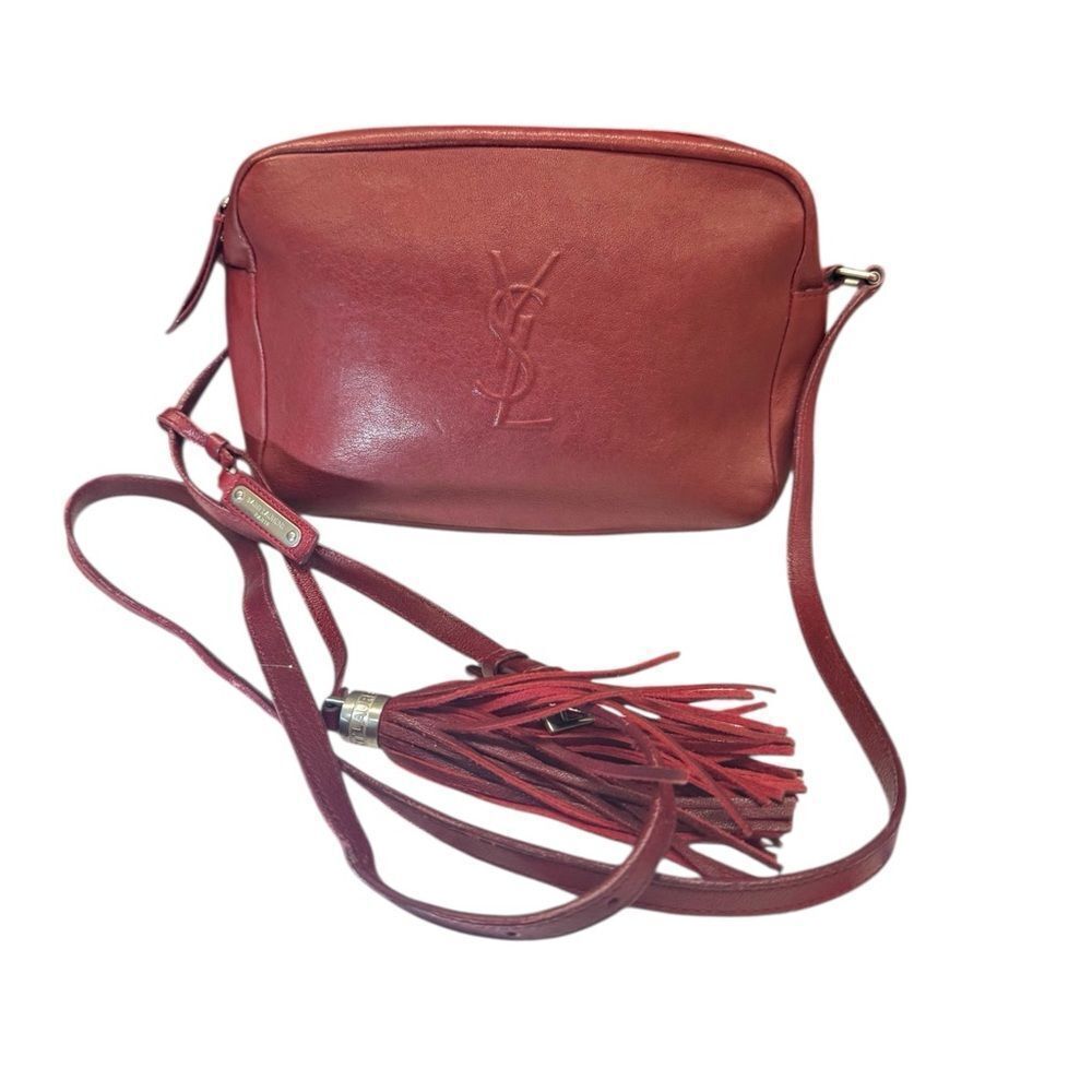 Saint Laurent YSL Red Burgundy Lou Small Monogram Camera Crossbody Bag Auth